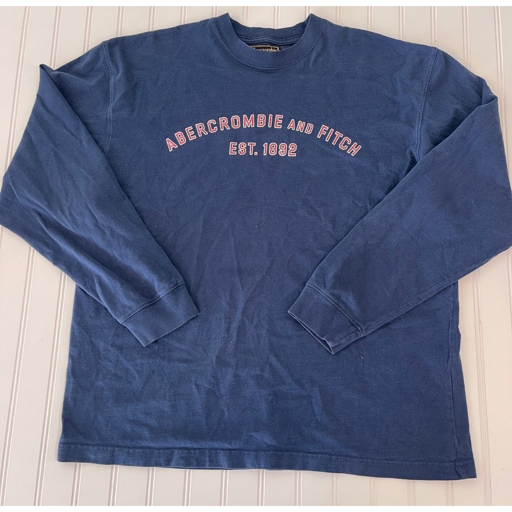 Vintage Abercrombie & Fitch Long Sleeve T-Shirt Navy Blue Distressed Mens Large?